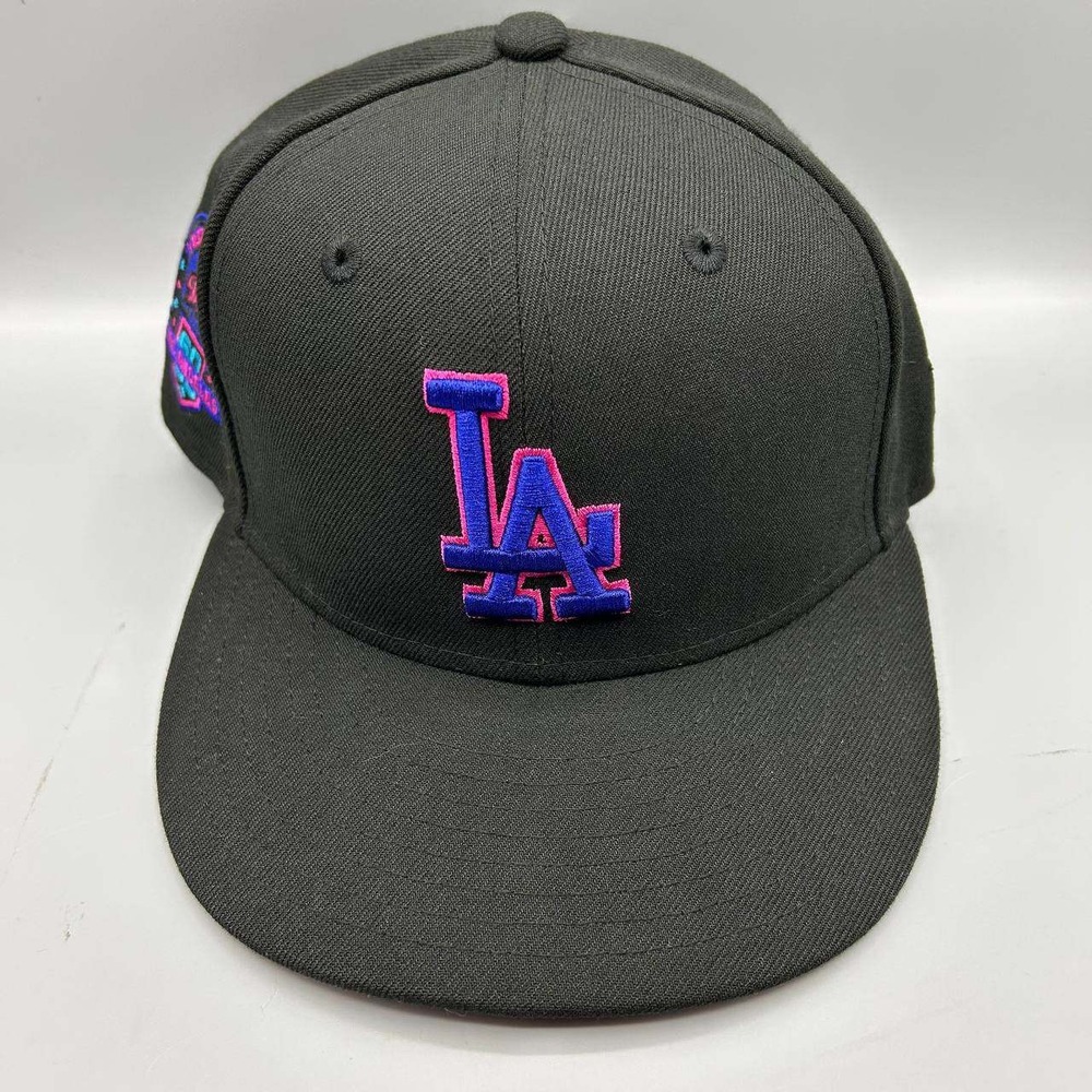 Los Angeles LA Dodgers Hat Men 7 3/8 Black Pink 59Fifty New Era MLB Fitted Cap